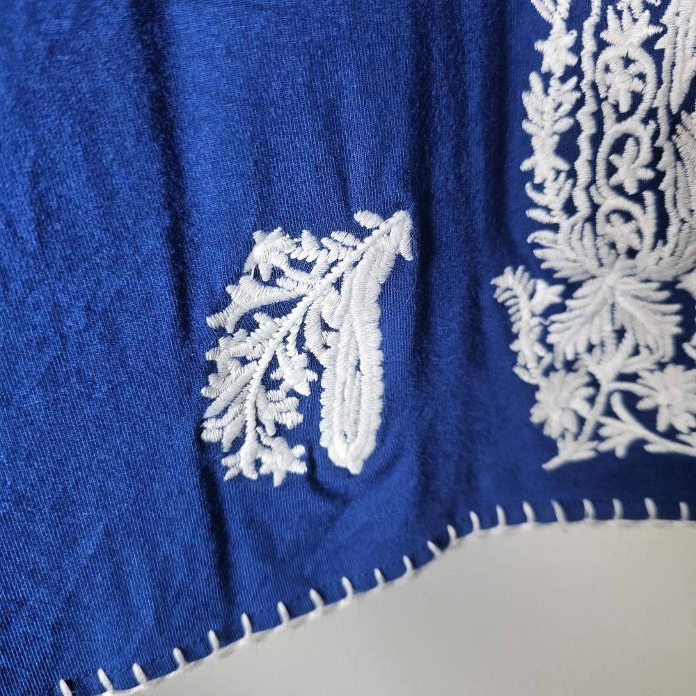 Chelsea Theodore Embroidered‎ Blue Dress XL 3/4 Sleeve Empire Waist Boho Flowy - Picture 9 of 11